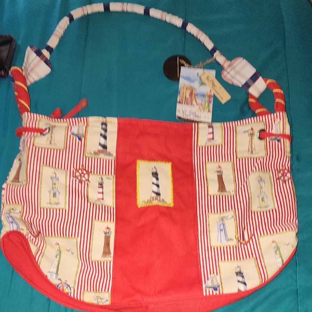 Sun 'N' Sand Red and White Nautical Tote Bag